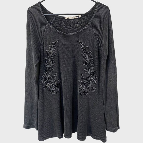 Soft Surroundings Camden Waffle-Knit Floral Embroidered Tunic Top Women's Medium - Picture 1 of 11